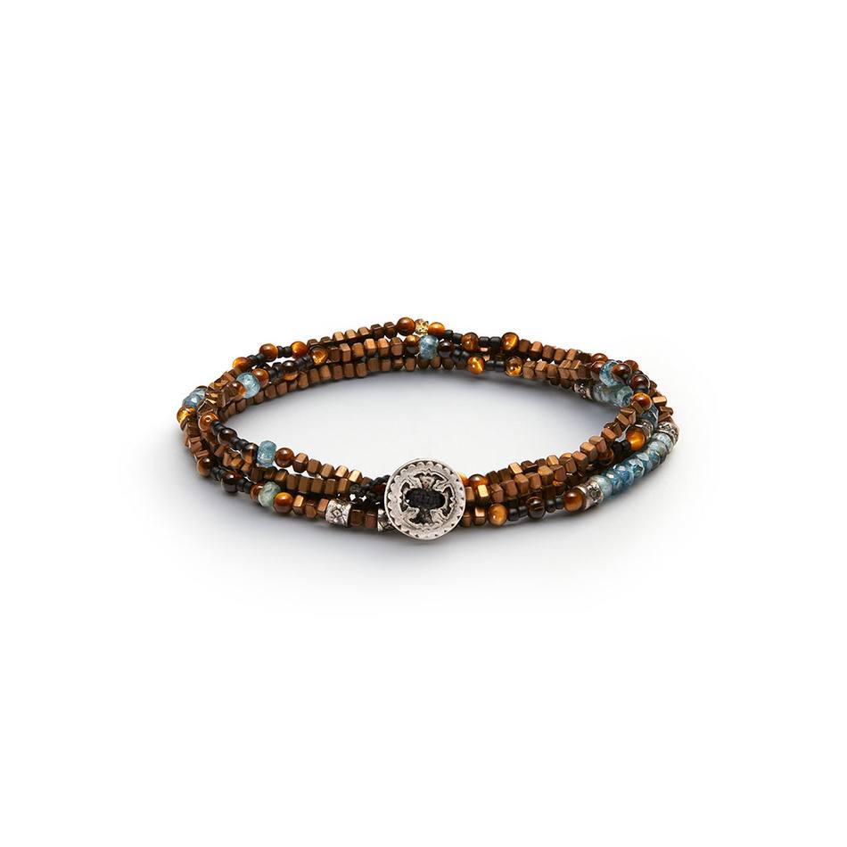 Triple Wrap Sterling Silver, Tiger Eye & Blue Hematite Beaded Bracelet ...